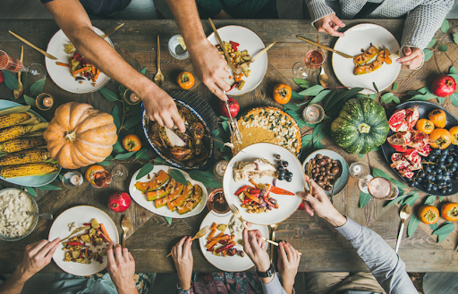 A Family Sharing Thanksgiving Food